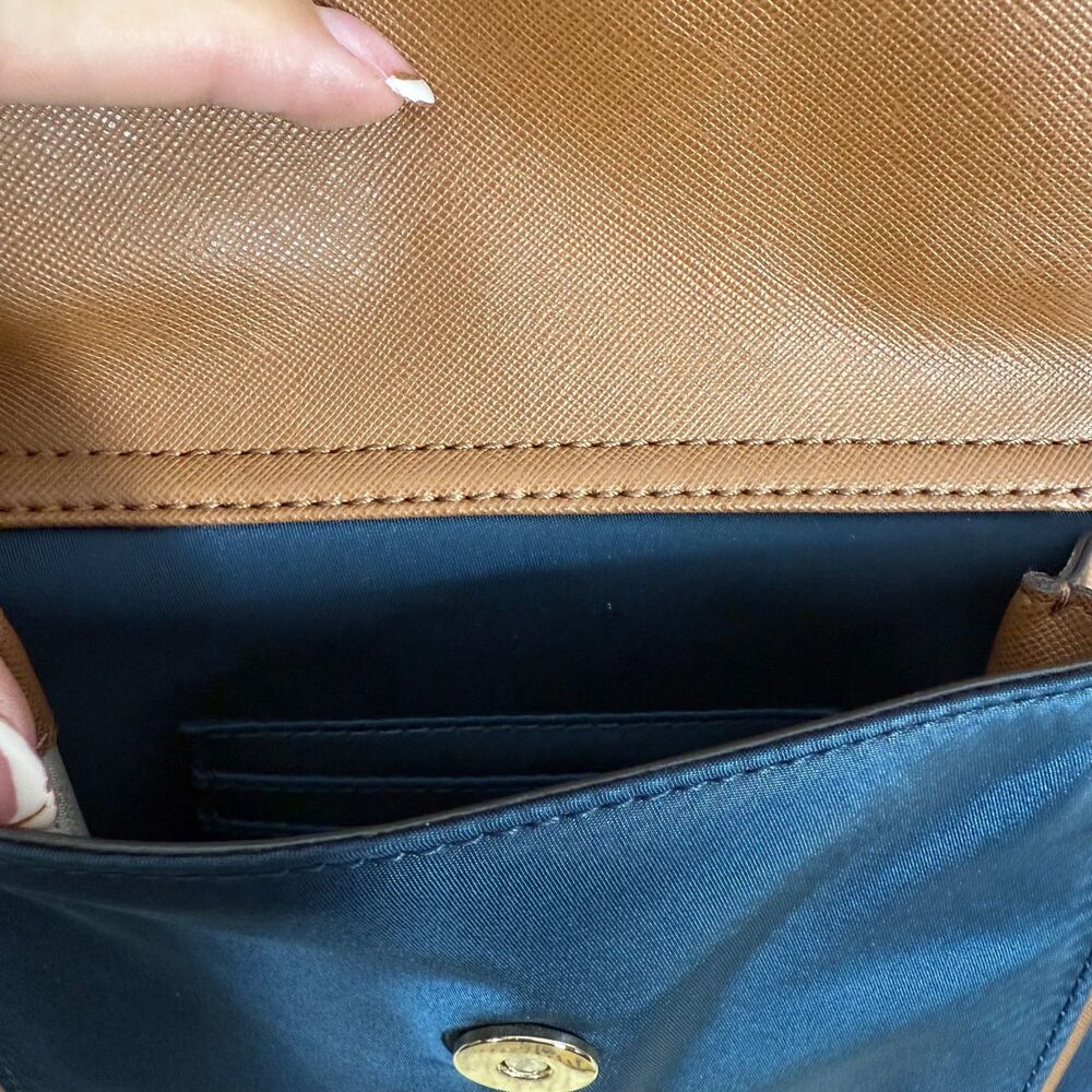 Michael Kors Canva Shoulder Tote Women Blue Colorblock Leather Trim Preppy Bag - Picture 15 of 16
